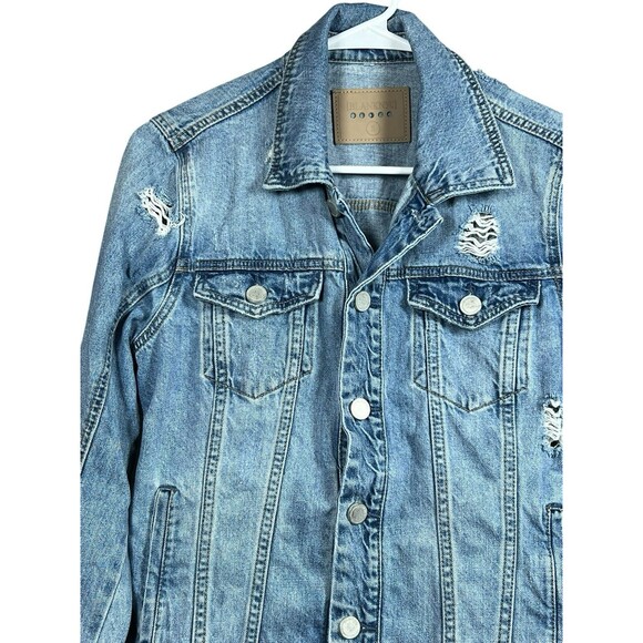 Blank NYC Heavily Distressed Raw Hem Denim Jean Jacket Women's Size Small - Picture 5 of 10
